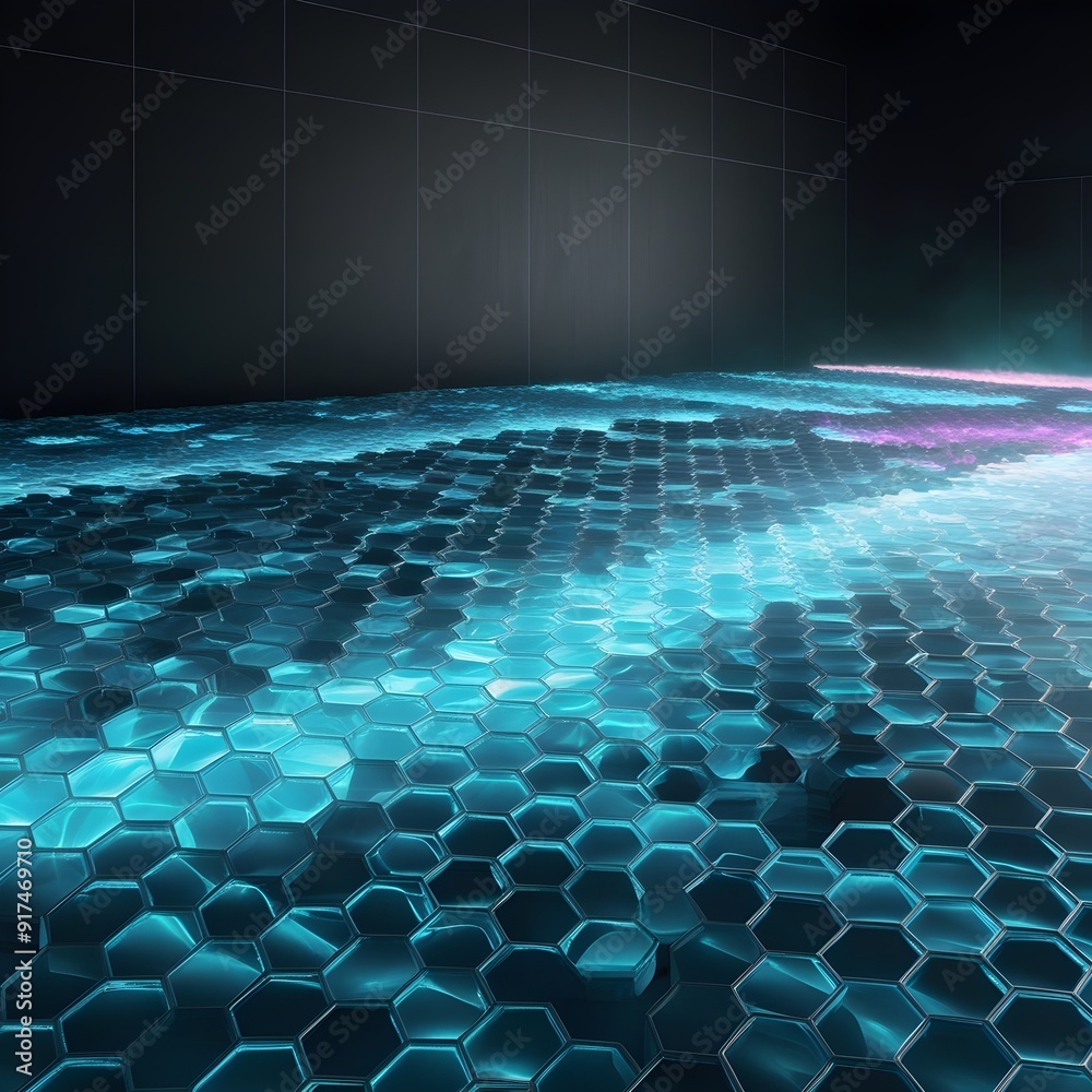 Naklejka premium Luminescent Cells in a Dark Digital Abyss abstract background