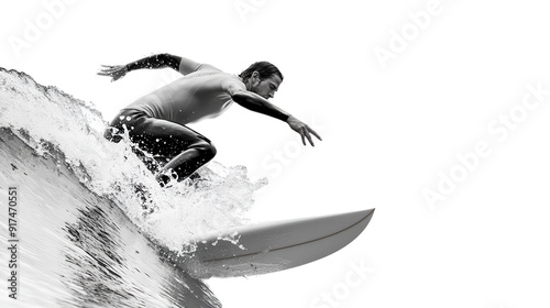 surfer in action on a wave, isolated transparent png background
