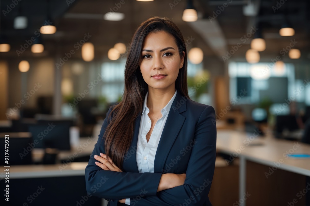 Confident Entrepreneur Female Crosses Arms Business Office Space Confident Entrepreneur Female Crosses Arms Business Office Space