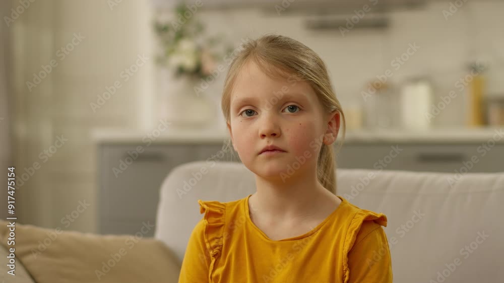 Little girl looking at camera child upset sad frustrated daughter kid unhappy dissatisfied displeased unwell overwhelmed stressed depressed despair offspring female schoolgirl tired victim bored alone