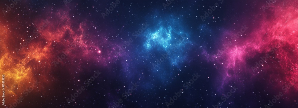 Fototapeta premium A background of stars and galaxies in shades of blue, purple, red, and yellow, with bokeh lights
