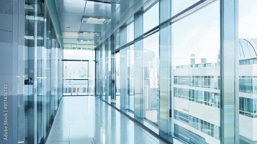 High-rise building office lobby with large windows and contemporary design. High-rise building office lobby with large windows and contemporary design.