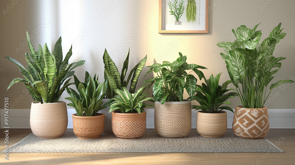 Fototapeta premium Collection of Indoor Plants in Stylish Pots