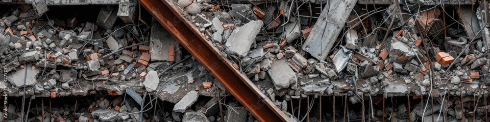 Shattered remnants of a concrete structure Debris from a razed building Exposed steel bars and fractured concrete Heap of rubble from a construction site Waste materials from an ongoing con Shattered remnants of a concrete structure Debris from a razed building Exposed steel bars and fractured concrete Heap of rubble from a construction site Waste materials from an ongoing con