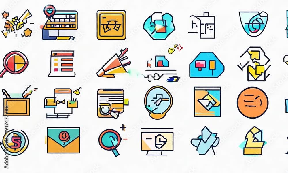 Colorful Icons Representing Business and Marketing