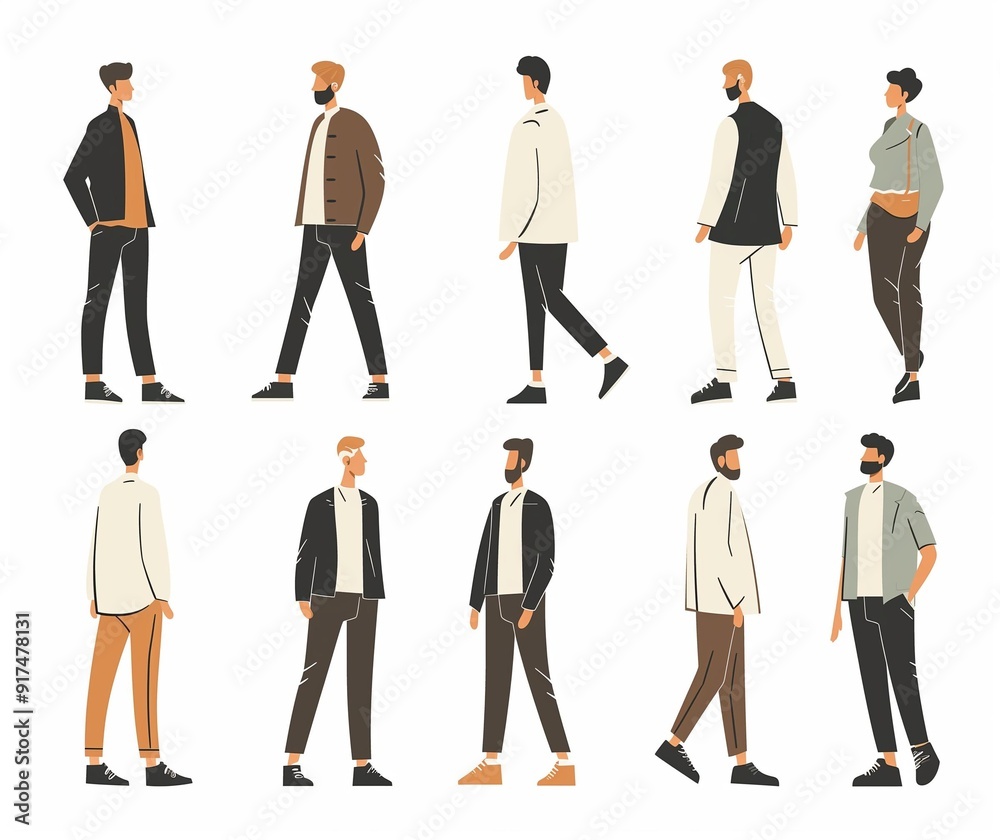 Modern Stylish People in Various Poses - Fashion Illustration of Casual Outfits. Modern Stylish People in Various Poses - Fashion Illustration of Casual Outfits.