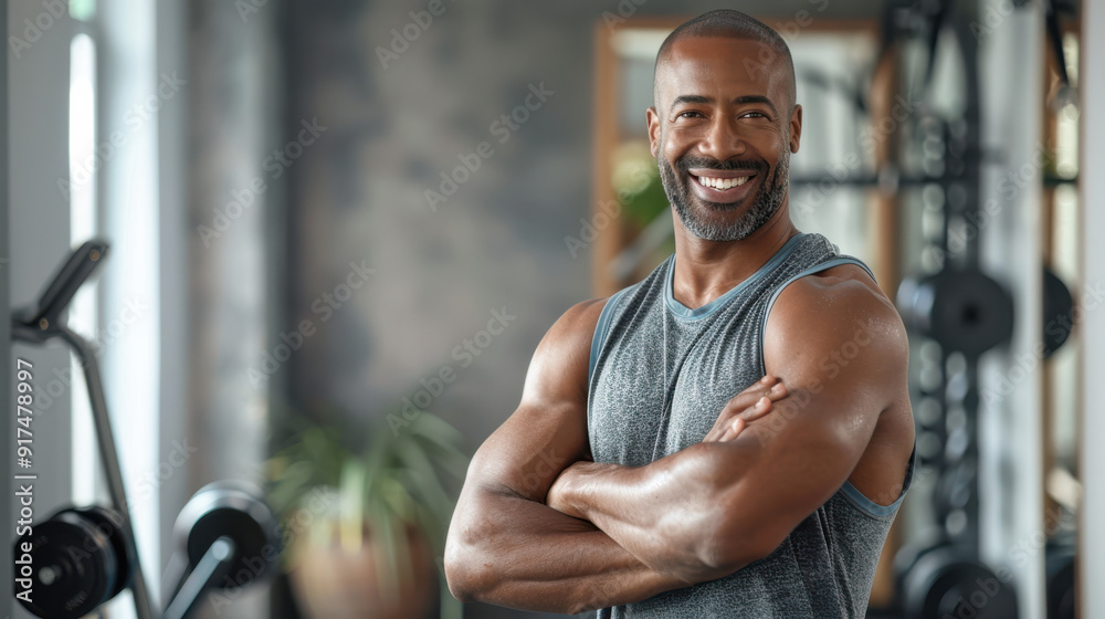 A relaxed man smiling, arms casually crossed, wearing athletic gear A relaxed man smiling, arms casually crossed, wearing athletic gear