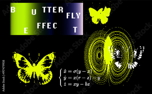 Conseptual illustration of the chaos theory and butterfly effect. Can be used to represent Lorenz attractor nonlinear dynamics turbulence of initial condition or fractal geometry.