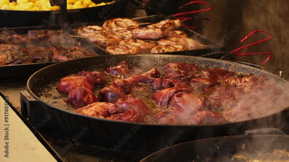 Traditional Polish street food at a Christmas Market stall in Krakow, Poland Traditional Polish street food at a Christmas Market stall in Krakow, Poland