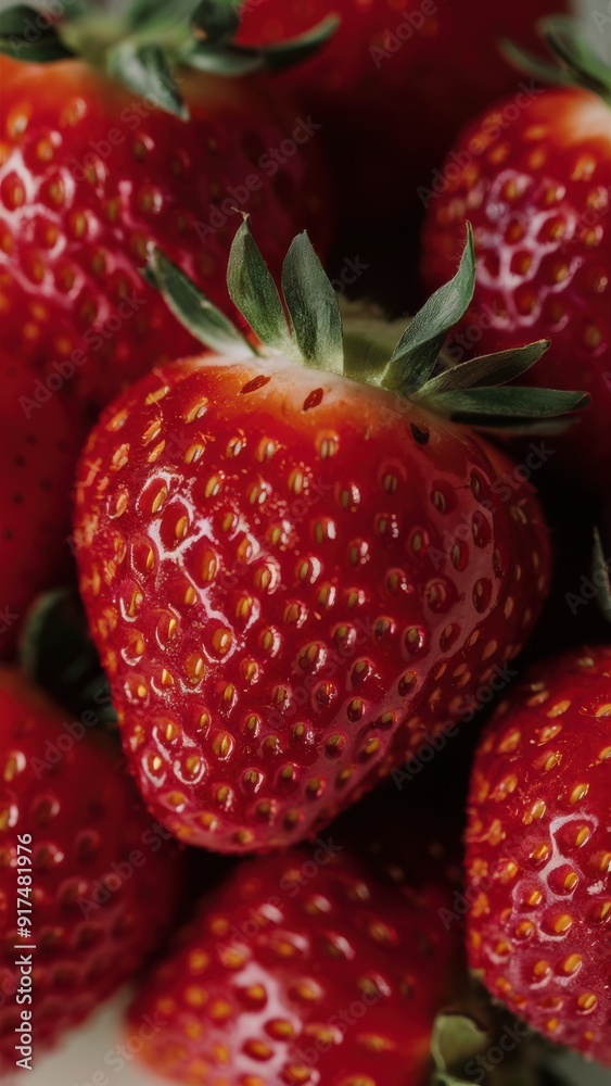 A close up of a bunch of strawberries sitting on top of each other, AI