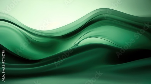 Green waves undulate smoothly in an abstract, fluid landscape 