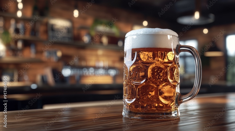 Beer mug with blurred bar background Beer mug with blurred bar background