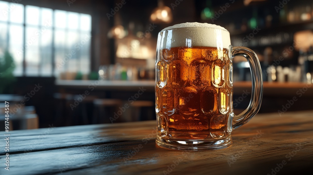Beer mug with blurred bar background Beer mug with blurred bar background