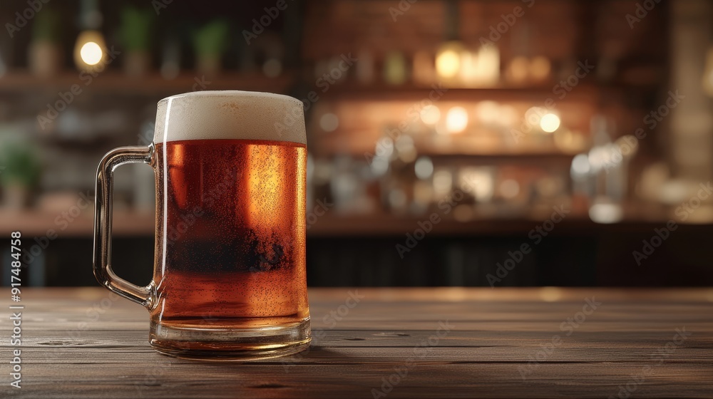 Beer mug with blurred bar background Beer mug with blurred bar background