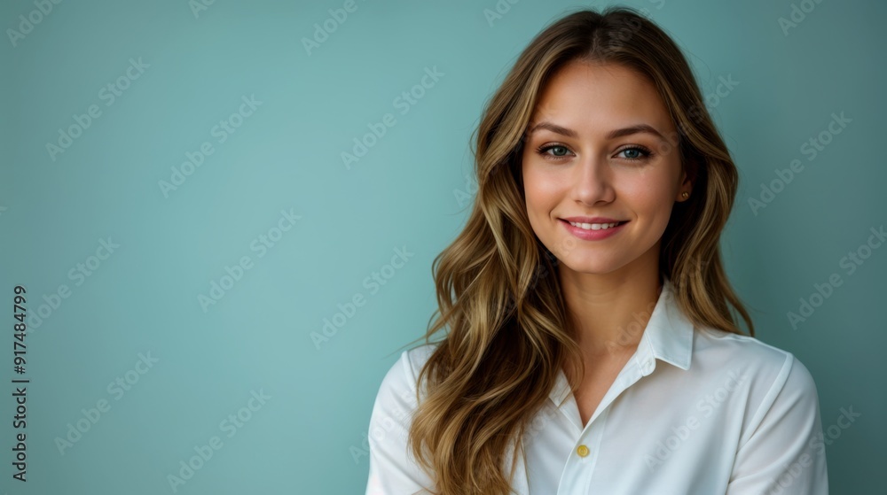 Lady In White Shirt Smiling Blue Scene Lady In White Shirt Smiling Blue Scene
