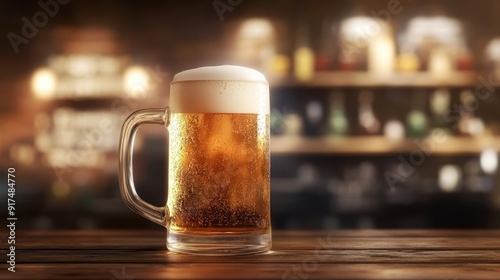 Beer mug with blurred bar background