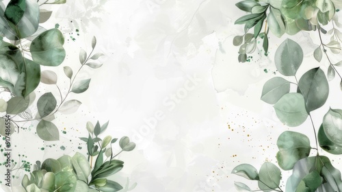 The background is a painting with an empty center surrounded by green leaves.