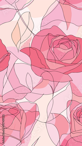 A seamless vertical pattern featuring bold red, pink, and cream roses with dark green leaves on a soft pink background. Perfect for romantic designs, social media, wallpapers, or textiles. Vertical 