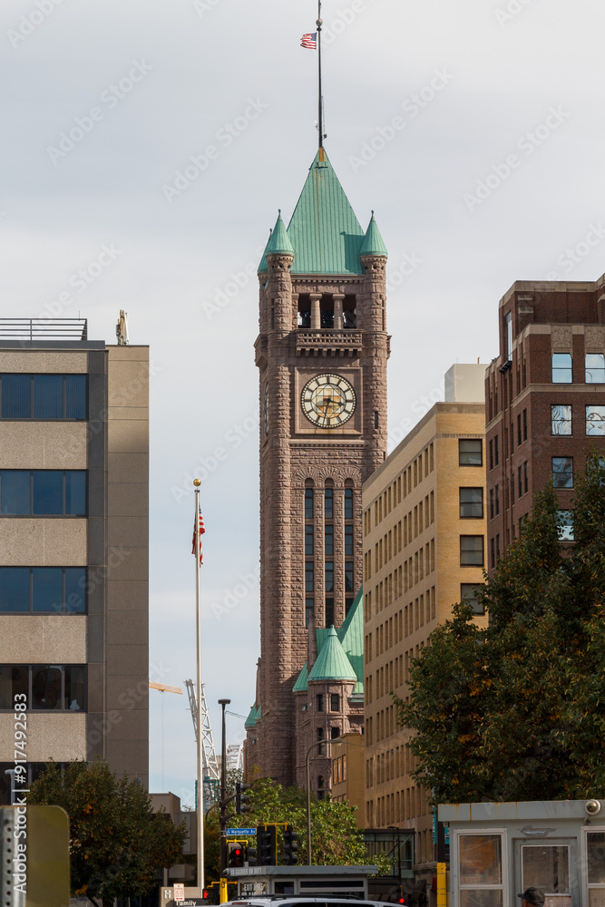 Municipal City Hall Clock Tower,. Minneapolis, Minnesota, United States.
