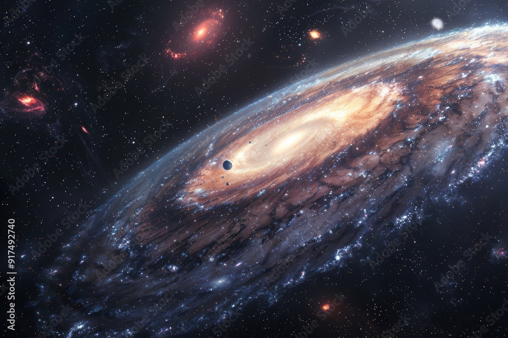 Fototapeta premium Majestic spiral galaxy with glowing center and distant stars in the vastness of space