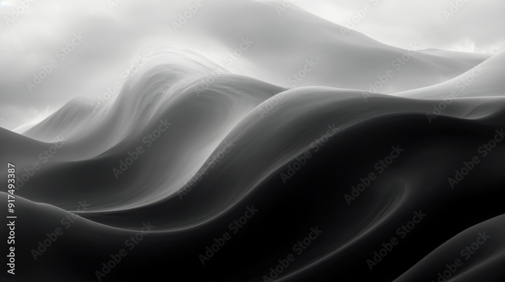 Obraz premium Unhurried grayscale breakers outline an abstract monochromatic bay seascape 