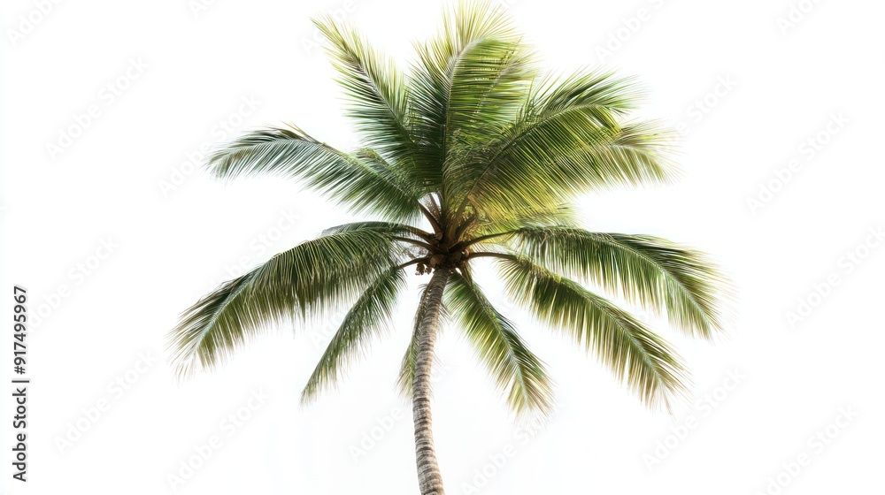 Obraz premium A palm tree is standing tall and alone on a white background