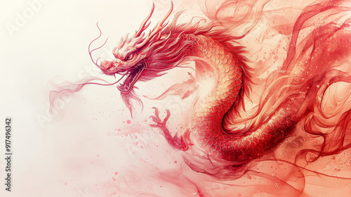 background with flowing, simplified lines representing the dynamic movements of a dragon dance, capturing the festive energy of Chinese New Year