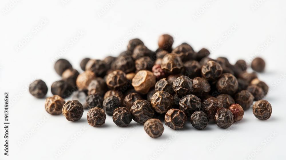 A pile of black pepper on a white background