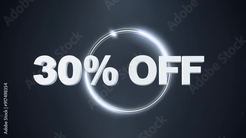  4K HD animation of '30% OFF' sale text on a black background, perfect for promoting discounts and sales events. opportunity, retail, price, reduction, sold, shopping, savings, animation, buying, cybe photo