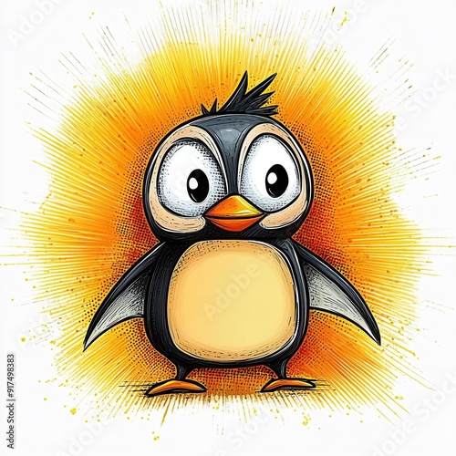 Cute cartoon penguin character with big eyes and a cheerful expression, perfect for children's illustrations and playful designs. photo