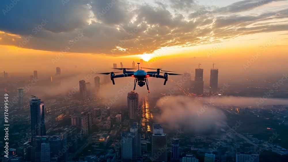 a drone flying over urban cityscape
