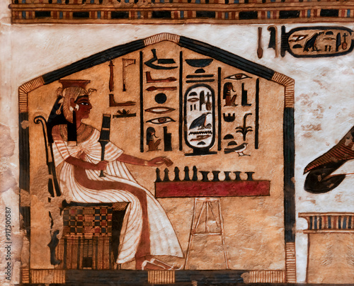 Queen Nefertari in her tomb playing Sekmt in the Valley of queens. Luxor. Egypt.