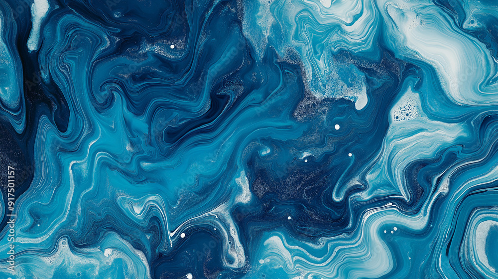 Marbled paper background in deep oceanic tones