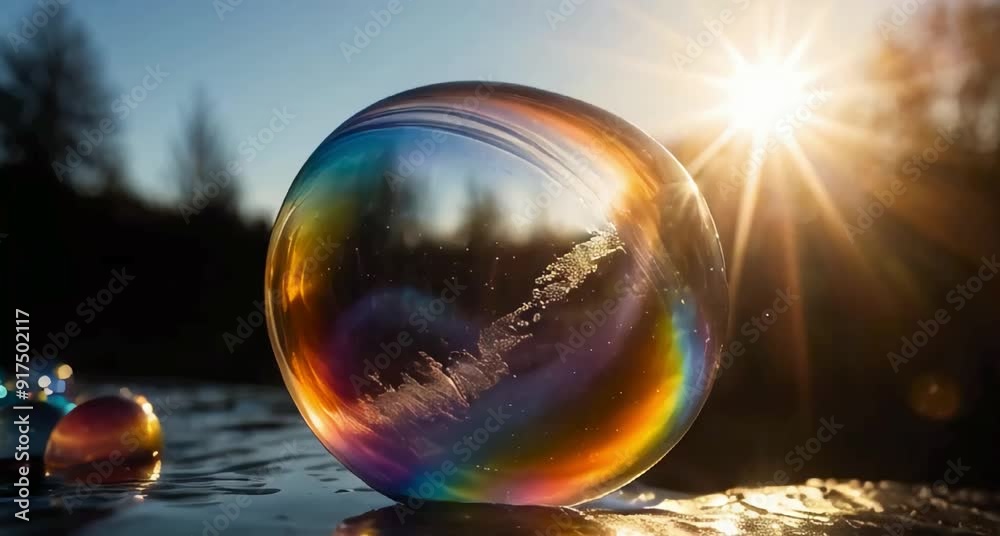 large soap bubbles float in space and the sun shines brightly, directing its rainbow rays large soap bubbles float in space and the sun shines brightly, directing its rainbow rays