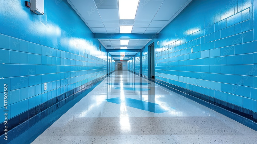 Fototapeta premium Blue School Hallway