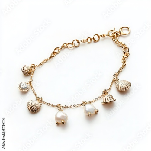 Wallpaper Mural Elegant gold bracelet adorned with charming seashell charms, perfect for beach lovers and stylish accessories. Torontodigital.ca