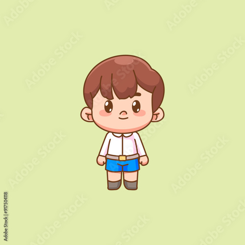 Cute happy little boy chibi kawaii  character mascot illustration outline style design