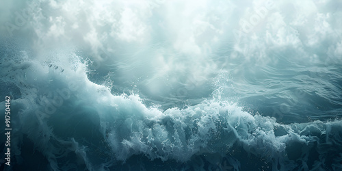 A wave that is rough and has a blue background
