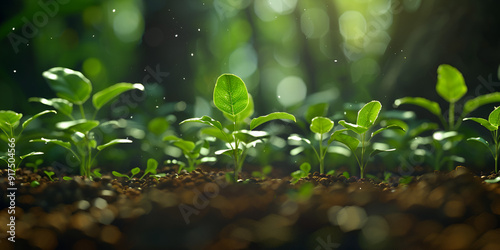 Young Salad Herbs and Vegetable Seedlings on Ground
