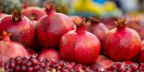 Close-Up of Pomegranates with a Background of Fresh Fruits
