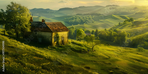 A landscape with a house on the hill
