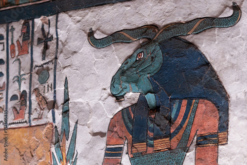 The god Khnum in queen Nefertari tomb. Luxor. Egypt.
