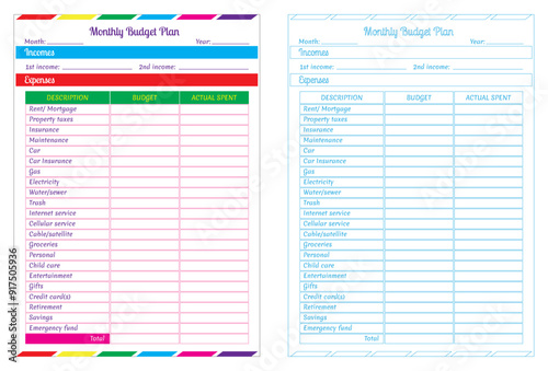  An Illustration of Monthly Budget Planner Templates in cmyk mode. Ready to print.