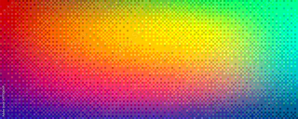 Pixelated rainbow blurred saturated gradient background with dithering effect. Colorful pixel art mosaic texture in summer tone. Vintage retro video game background. Vector illustration in 8-bit style Pixelated rainbow blurred saturated gradient background with dithering effect. Colorful pixel art mosaic texture in summer tone. Vintage retro video game background. Vector illustration in 8-bit style