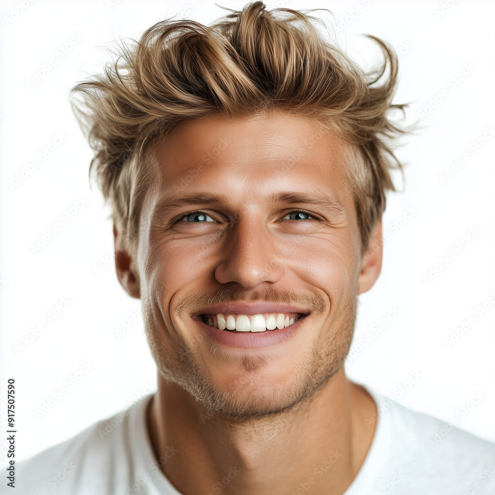 Portrait of a pretty smiling blond hair man model on white background Portrait of a pretty smiling blond hair man model on white background