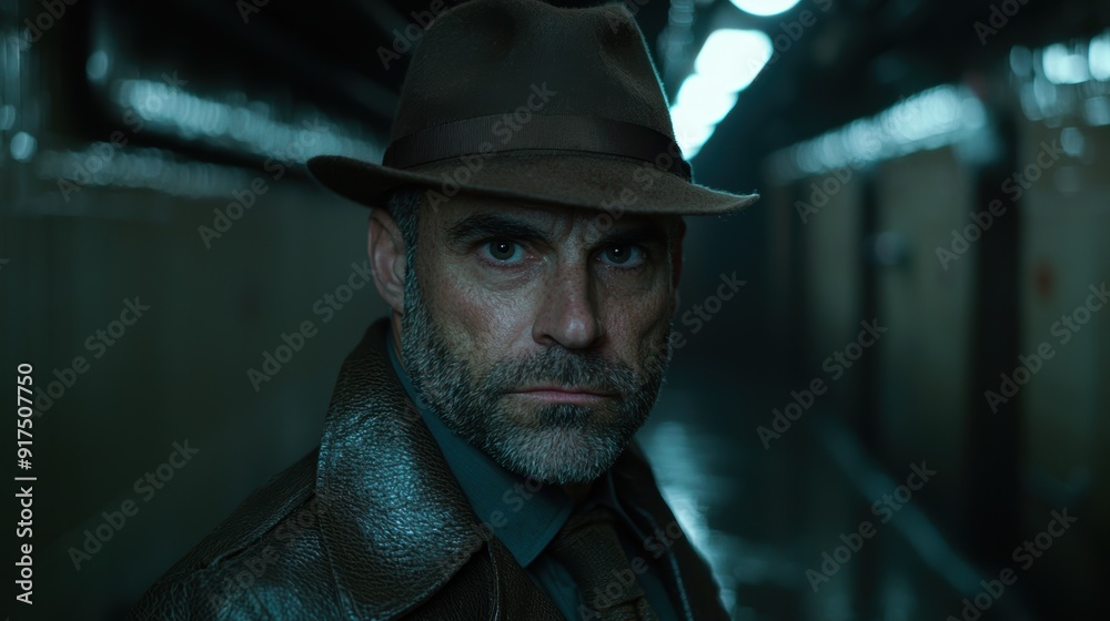 Mysterious man in dark hat and coat Mysterious man in dark hat and coat
