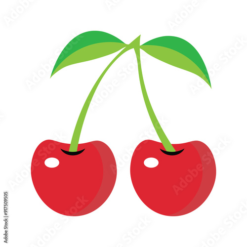 Vector illustration of red cherry fruit Isolated on a white background. Fresh red cherries, mobile app. Logo illustration
