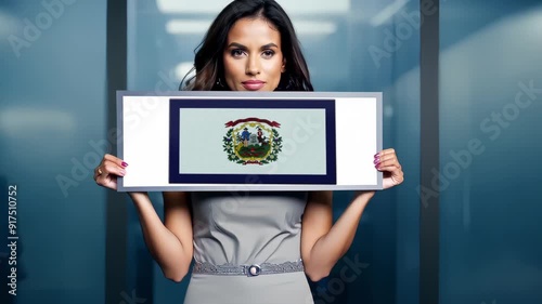 Businesswoman's Hands holding A frame With the West Virginia Flag created by composting 3D With Ai Model photo