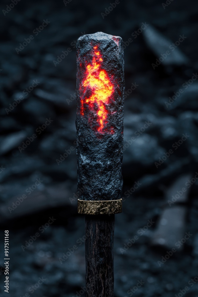 Fototapeta premium Glowing lava rock on a dark background