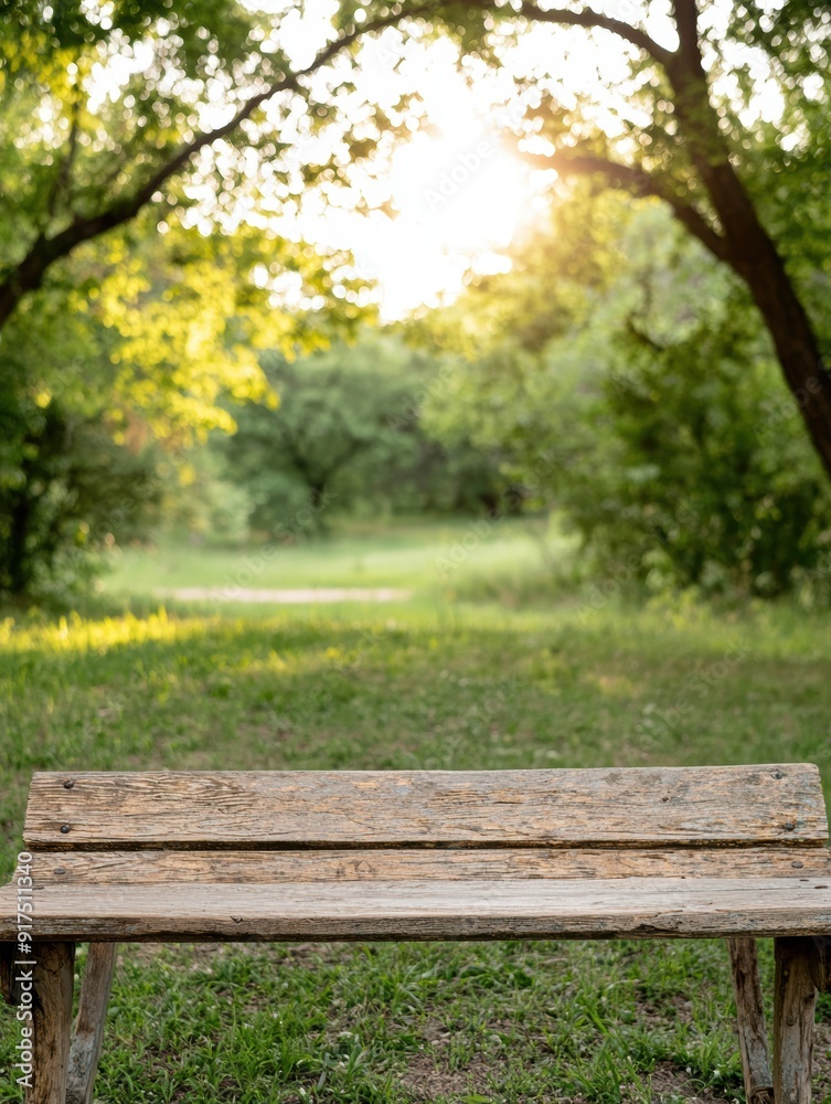 Peaceful nature scene with wooden bench